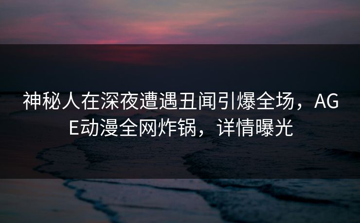 神秘人在深夜遭遇丑闻引爆全场，AGE动漫全网炸锅，详情曝光