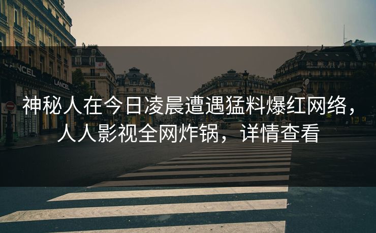 神秘人在今日凌晨遭遇猛料爆红网络,人人影视全网炸锅,详情查看